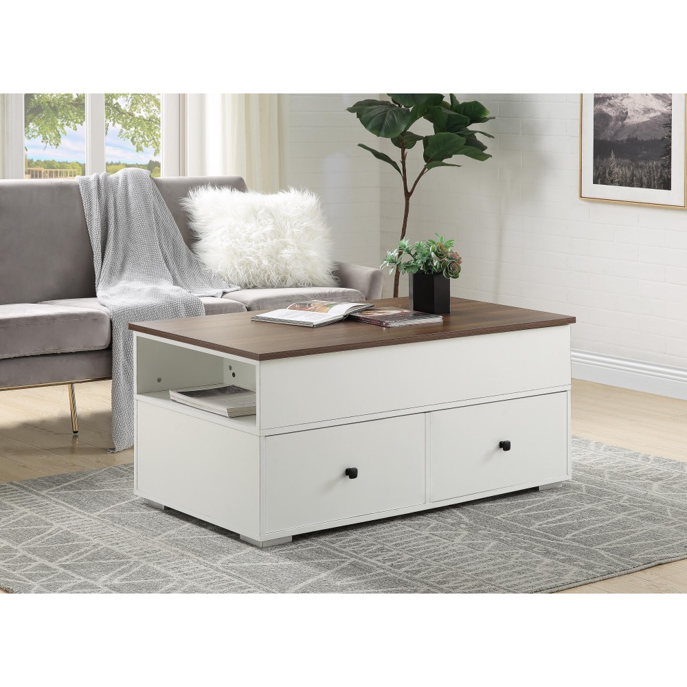 Acme Aafje Coffee Table Wlift Top In White & Walnut Finish Lv00788(D0102H7Jlf8)