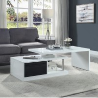 Acme Buck Ii Coffee Table Wswivel Top In White & Black High Gloss Finish Lv00997(D0102H7Jlfp)