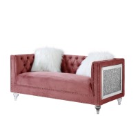 Acme Heiberoii Loveseat W2 Pillows In Pink Velvet Lv00328(D0102H7Jq3J)