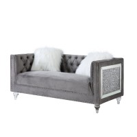 Acme Heiberoii Loveseat W2 Pillows In Gray Velvet Lv00331(D0102H7Jqf2)