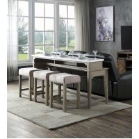 Acme Wandella4Pc Pk Counter Height Set Wusb In Beige Fabric, Marble & Rustic Oak Finish Dn00089(D0102H7Jsit)