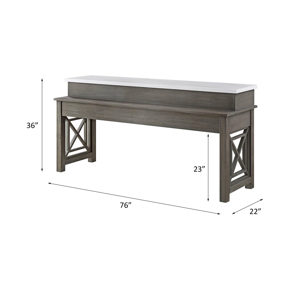 Acme Wandella4Pc Pk Counter Height Set Wusb In Beige Fabric, Marble & Weathered Gray Finish Dn00088(D0102H7Jspx)