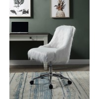 Acme Arundell Ii Office Chair In White Faux Fur & Chrome Finish Of00122(D0102H7Jv96)