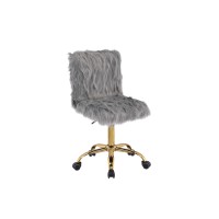 Acme Arundell Office Chair In Gray Faux Fur & Gold Finish Of00121(D0102H7Jvxt)