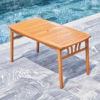 Vifah V1961 Kapalua Honey Eucalyptus Wooden Outdoor Dining Table With Umbrella Hole, 59 L X 32 W