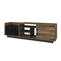 71 Inch Modern Wooden Tv Console Cabinet, 2 Doors, 4 Open Compartments, Walnut And Black(D0102H7U0X2)