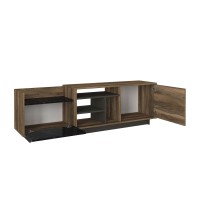 71 Inch Modern Wooden Tv Console Cabinet, 2 Doors, 4 Open Compartments, Walnut And Black(D0102H7U0X2)