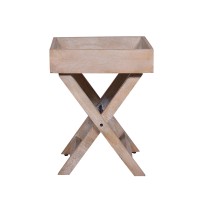 22 Inch Farmhouse Square Tray Top End Table, Mango Wood, X Shape Foldable Frame, Washed White(D0102H7Ul2P)