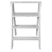 27 Inch Pinewood Ladder Bookcase, 4 Tier Open Shelves, Weathered White(D0102H7Ul7X)