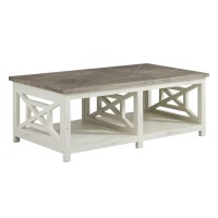 Wooden Rectangle Coffee Table With X Shape Side Panels, White And Brown(D0102H7Ulpx)