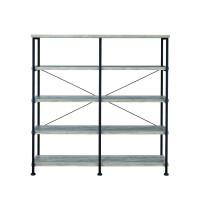 63 Inch Industrial 4 Tier Bookshelf, Particleboard, Metal Frame, Gray, Black(D0102H7Uqjp)