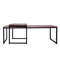 48, 27 Inch 2 Piece Rectangular Wood Nesting Coffee And End Table Set, Sled Metal Base, Brown, Black(D0102H7Uqt2)
