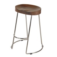 Dunawest Farmhouse Counter Height Barstool With Wooden Saddle Seat And Tubular Frame, Small, Brown And Silver(D0102Ha5B07.)