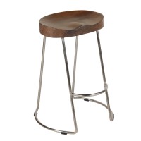 Dunawest Farmhouse Counter Height Barstool With Wooden Saddle Seat And Tubular Frame, Small, Brown And Silver(D0102Ha5B07.)