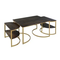 Dunawest 38 Inch Rectangle Metal Nesting Coffee Table - 3 Pcs Set, Black And Gold(D0102Hae89A.)