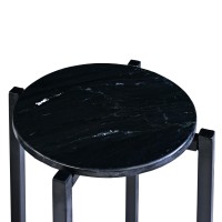 Dunawest Ivy 24.5 Inch Round Marble Top Accent Side Table With Metal Frame, Black(D0102Hae89W.)