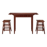 Dunawest 3 Piece Breakfast Table Set With Double Drop Leaf And Wooden Seating, Walnut Brown(D0102Hahfg7.)