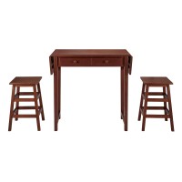 Dunawest 3 Piece Breakfast Table Set With Double Drop Leaf And Wooden Seating, Walnut Brown(D0102Hahfg7.)