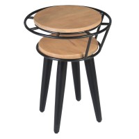 Dunawest Industrial End Table With 2 Tier Round Wooden Shelving And Metal Frame, White Oak And Black(D0102Hahljw.)