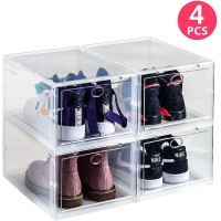Set Of 4 Stackable Clear Plastic Shoe Storage Box(D0102Hg6Bzw)