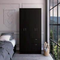 Double Door Armoire Alpes, One Drawer, Black Wengue White Finish(D0102Hge1Kw)