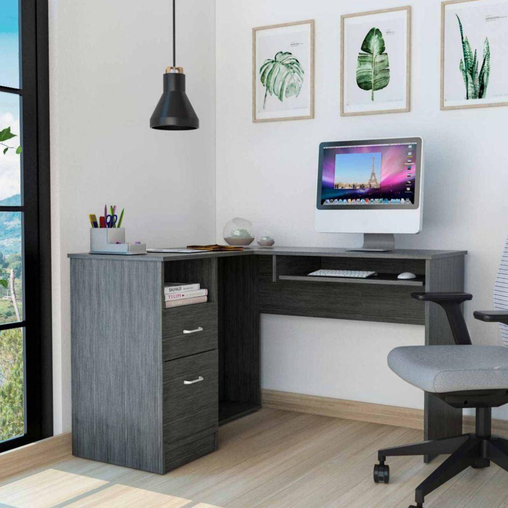 L-Shaped Desk Bradford, Keyboard Shelf, Smokey Oak Finish(D0102Hge1Qu)