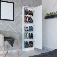 Shoe Rack Chimg, Mirror, Five Interior Shelves, Single Door Cabinet, White Finish(D0102Hge67Y)