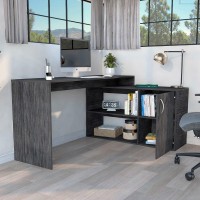 L-Shaped Desk Desti, Single Door Cabinet, Smokey Oak Finish(D0102Hge6Dw)