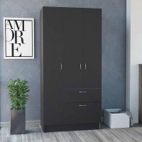 Armoire Cobra, Double Door Cabinets, One Drawer, Five Shelves, Black Wengue White Finish(D0102Hge6Hy)