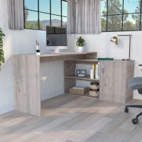 L-Shaped Desk Desti, Single Door Cabinet, Light Gray Finish(D0102Hge6Jg)