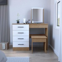 Makeup Dressing Table Roxx, Four Drawers, One Mirror, Stool, Pine White Finish(D0102Hged2A)