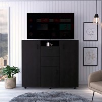 Double Door Cabinet Dresser Quizz, Two Drawers, Single Cabinet, Rod, Black Wengue Finish(D0102Hged8U)