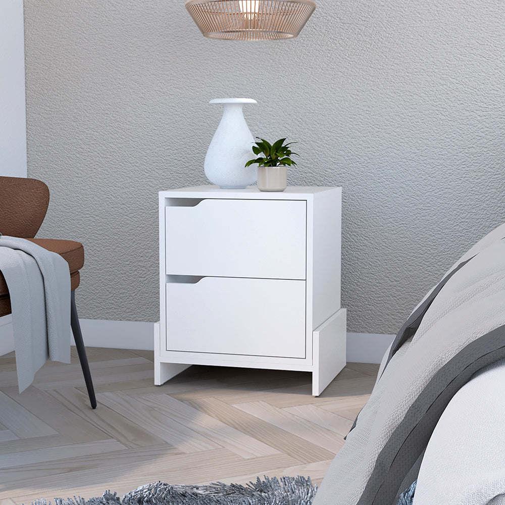 Nightstand Brookland, Bedside Table With Double Drawers And Sturdy Base, White Macadamia Finish(D0102Hgem2Y)