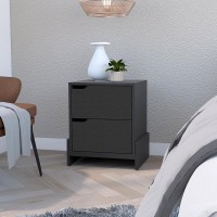 Nightstand Brookland, Bedside Table With Double Drawers And Sturdy Base, Black Wengue Finish(D0102Hgemay)