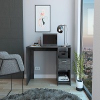 Computer Desk Odessa With Single Drawer And Open Storage Cabinets, Smokey Oak Finish(D0102Hgemzy)