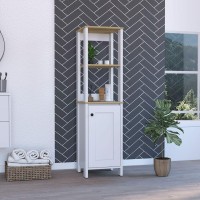 Linen Cabinet Jannes, Two Open Shelves, Single Door, Light Oak White Finish(D0102Hgeyxu)