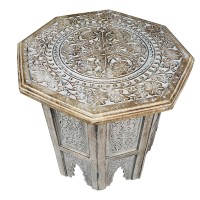 Dunawest Farmhouse Wooden Side Table With Engraved Design And Octagonal Top, Antique Brown(D0102Hpdw8G.)
