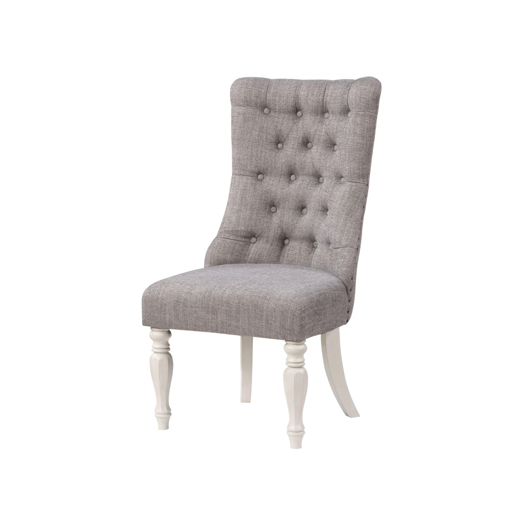 Acme Florian Side Chair(Set-2), Gray Fabric & Antique White Finish Dn01683(D0102Hr785P)