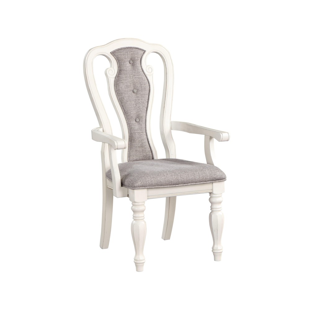 Acme Florian Arm Chair(Set-2), Gray Fabric & Antique White Finish Dn01655(D0102Hr78It)