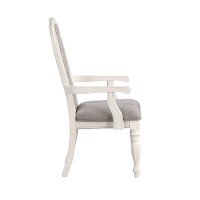 Acme Florian Arm Chair(Set-2), Gray Fabric & Antique White Finish Dn01655(D0102Hr78It)