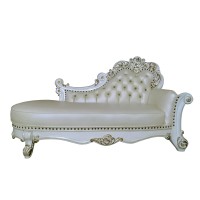 Acme Vendome Chaise W2 Pillows, Synthetic Leather & Antique Pearl Finish Bd01523(D0102Hr78Ix)