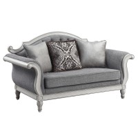 Acme Florian Loveseat W3 Pillows, Gray Fabric & Antique White Finish Lv02120(D0102Hr7Z1P)