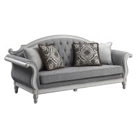 Acme Florian Sofa W4 Pillows, Gray Fabric & Antique White Finish Lv02119(D0102Hr7Zsj)