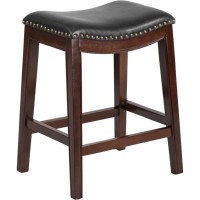 26'' High Backless Cappuccino Wood Counter Height Stool With Black Leathersoft Saddle Seat