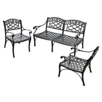 Sedona 3Pc Outdoor Conversation Set Black - Loveseat & 2 Club Chairs