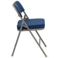 2 Pack Hercules Series Premium Curved Triple Braced & Double Hinged Navy Fabric Metal Folding Chair