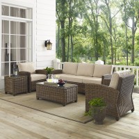 Bradenton 5Pc Outdoor Wicker Sofa Set Sand/Weathered Brown - Sofa, Side Table, Coffee Table, & 2 Armchairs