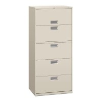 Hon Brigade 600 Series Lateral File | 5 Drawers | Polished Aluminum Pull | 30W X 19-1/4D X 67H | Light Gray Finish
