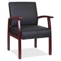 Lorell Black Leather/Wood Frame Guest Chair - Mahogany Wood Frame - Four-Legged Base - Black - Leather - Armrest - 1 Each
