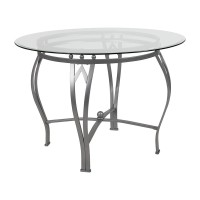 Syracuse 42'' Round Glass Dining Table With Silver Metal Frame